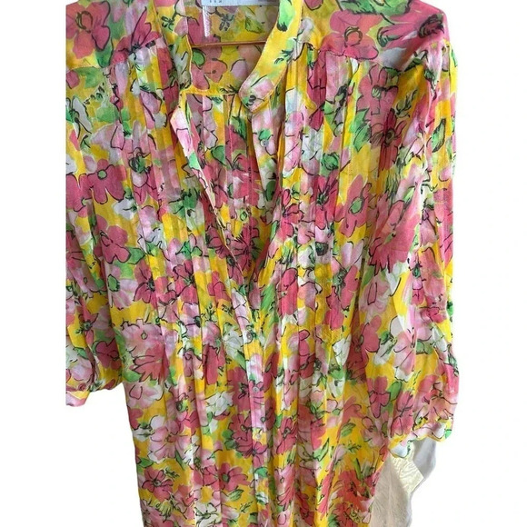 Zara Basic Women's Pink Floral Long Sleeve Button Down Ruffle Shirt Size S - Picture 3 of 4